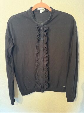 Lacoste Black Ruffle-Front Button Cardigan 38